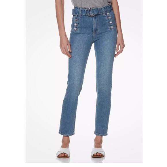 Paige Sarah Slim Exposed Button Belted Straight Leg Denim Jeans 28 - Picture 1 of 9